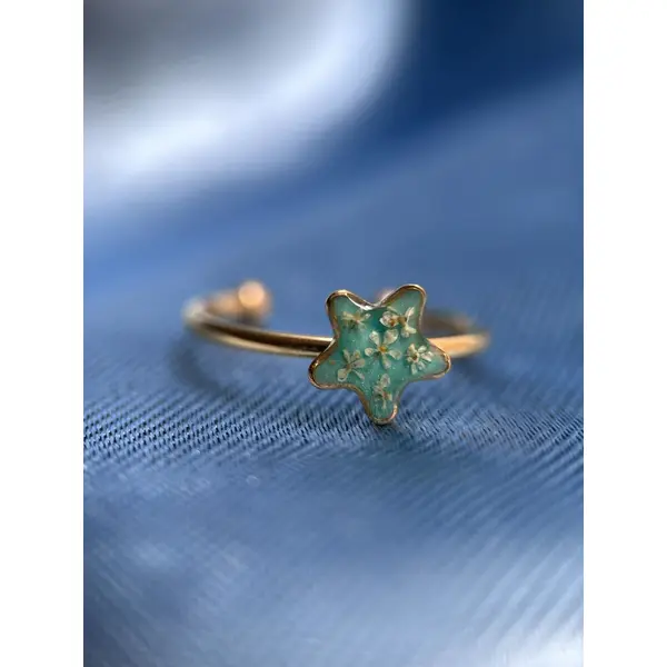 Bague réglable étoile avec résine - petites fleurs séchée