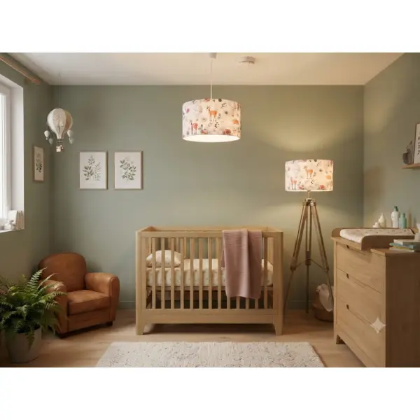 Abat-jour enfant biches faon montgolfières – déco chambre bébé, forêt, bohème, scandinave, cadeau naissance