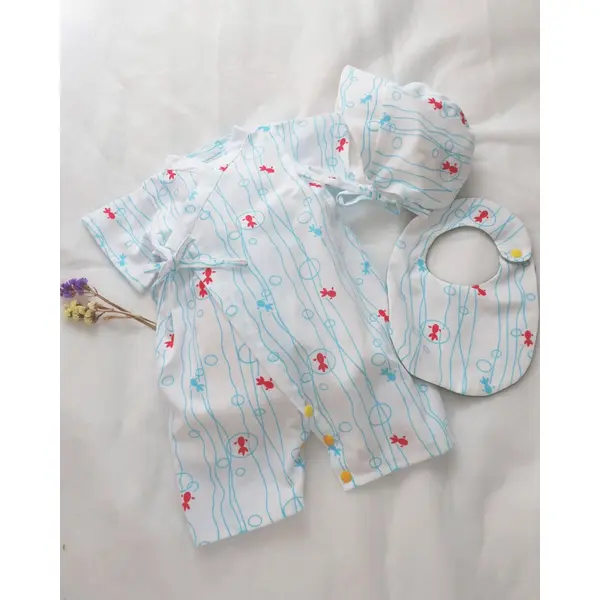 Ensemble bébé japonais 0–3 mois – cadeau de naissance – motif poissons rouges