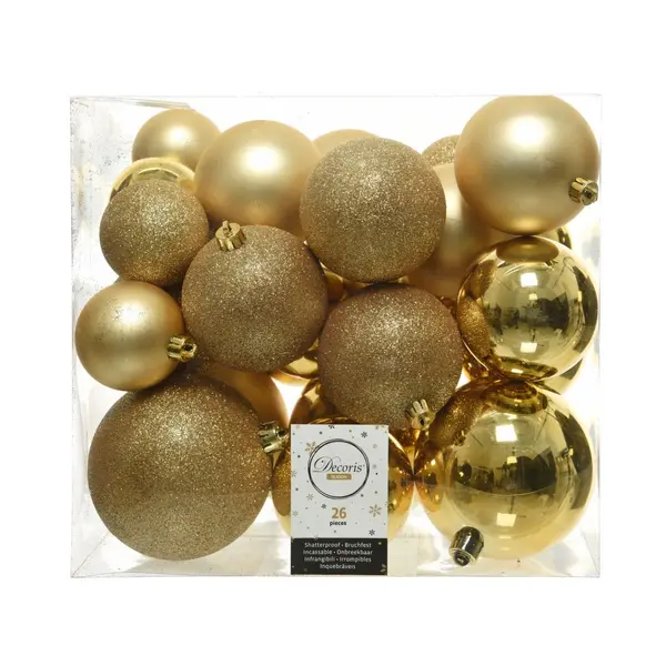 26 Boules de Noël classiques or plastique