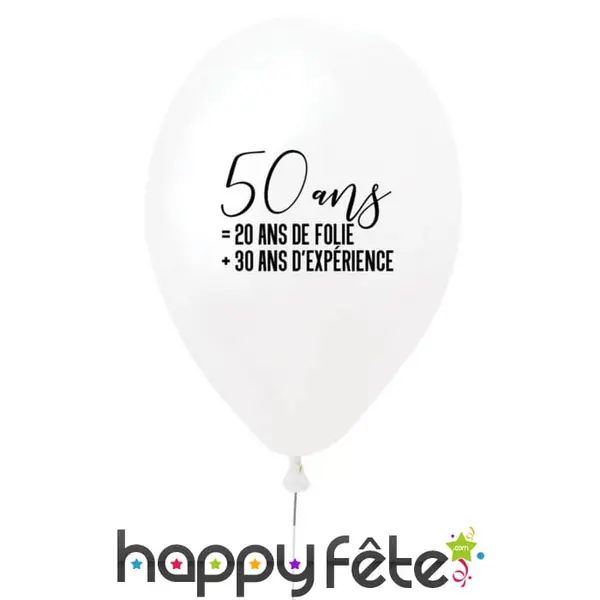 Ballon 50 ans blanc en latex de 27 cm
