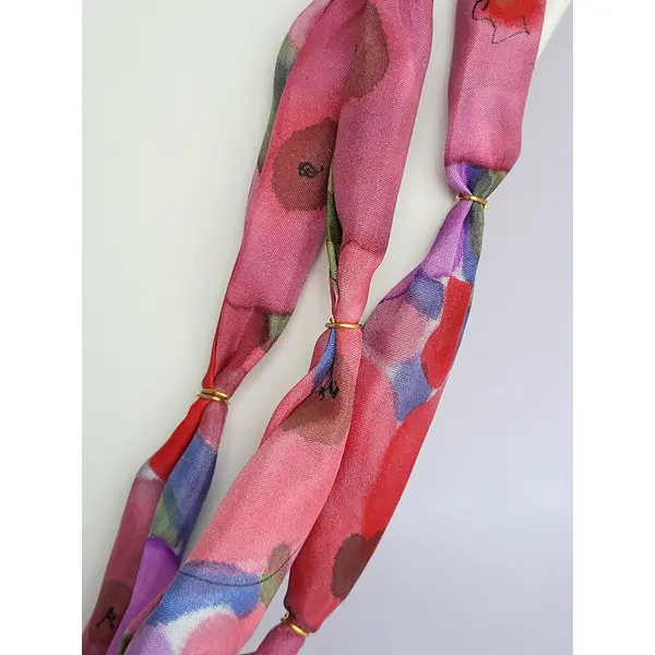 Collier en soie floral, collier multirang rose