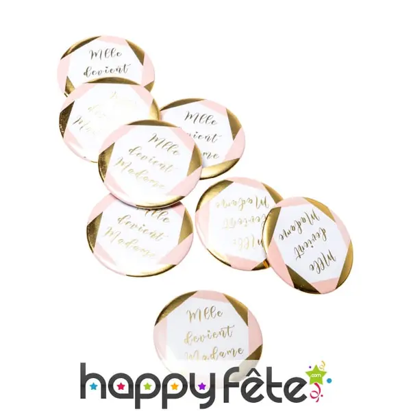 8 Badges Mlle devient madame de 5 cm, evjf