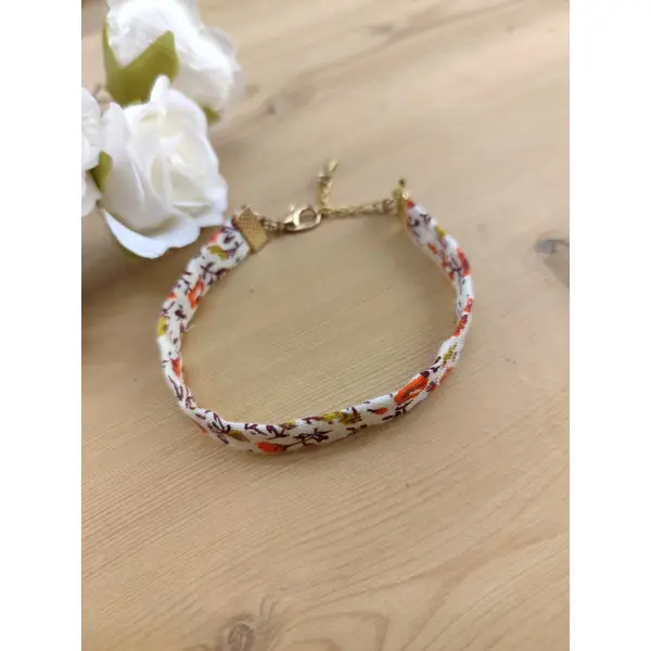 Bracelets en tissu liberty fleuri orange terracotta & vert olive/kaki - bijou artisanal idée cadeau mariage