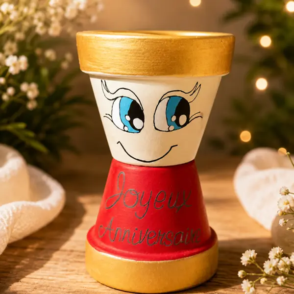 Petit bonhomme pot de fleur joyeux anniversaire