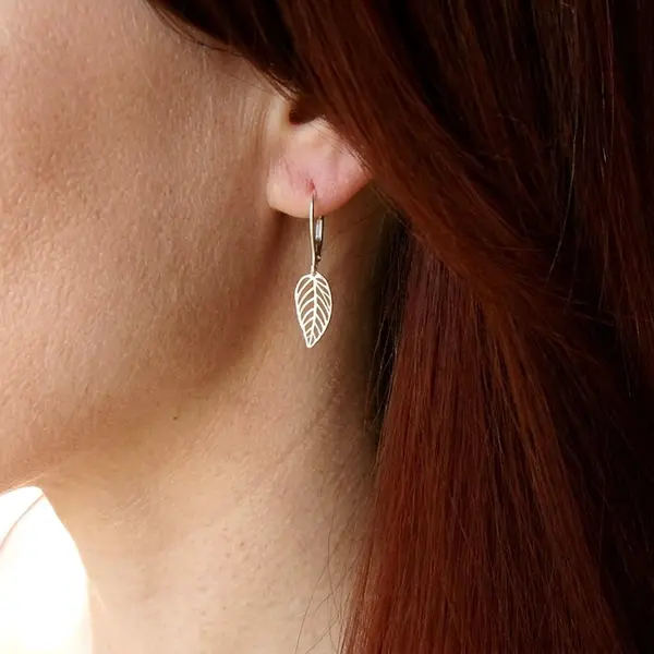 Boucles d’oreilles feuilles en argent 925 sur dormeuses
