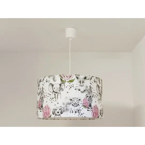 Abat-jour enfant fleurs roses & animaux – déco chambre bébé, tigre, renard, bohème, romantique, cadeau fille