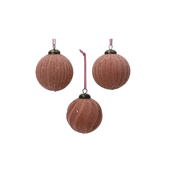 3X2 Boules de Noël incassables floquées rose pâle