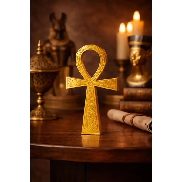 Croix ankh dorée égypte antique – décoration spirituelle moderne – symbole de vie éternelle – statue design minimaliste