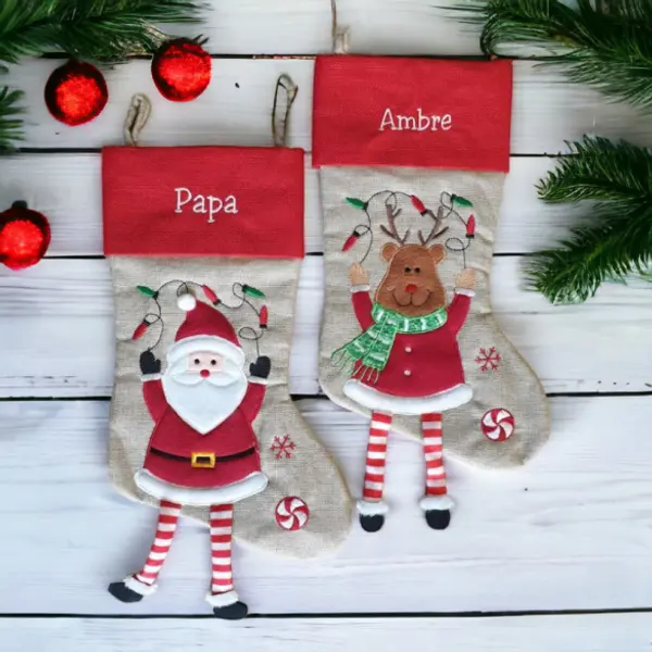 Grande chaussette / botte de Noël brodée personnalisable avec jambes