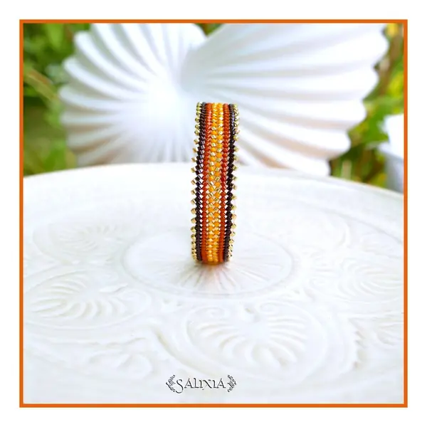 Bracelet tissé à l'aiguille perles de verre japonaises chocolat terracotta et dorées fermoir acier inoxydable doré (#bc532)