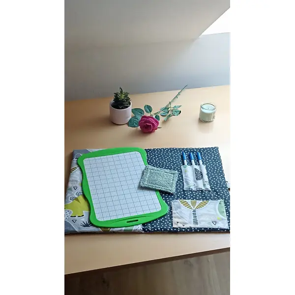 Pochette ardoise effaçable avec éponge, pochette scolaire, rentrée