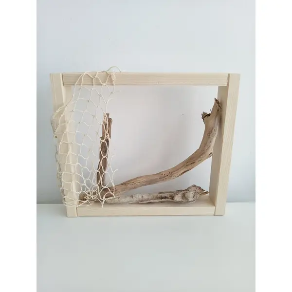 Grand cadre mural marin avec sculpture en bois bois flotté 30x26cm