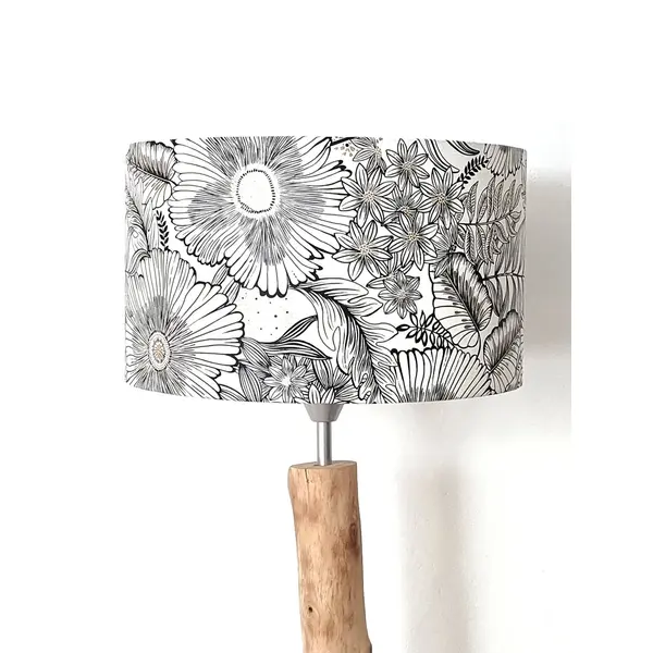 Abat-jour fleurs noir blanc doré – suspension chic, déco art déco, végétale & élégante