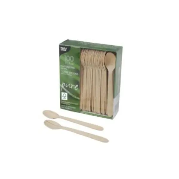 100 Cuillères à Café - Bois - Pure - 11 cm