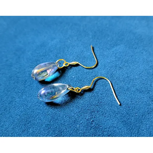 Boucle d'oreille perles en verre transparente, crochet en métal acier inoxydable doré
