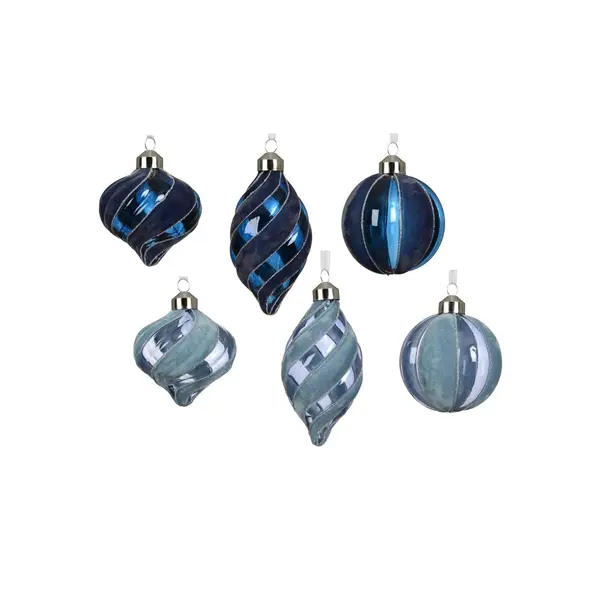 3X2 Boules de Noël en verre floquées bleu