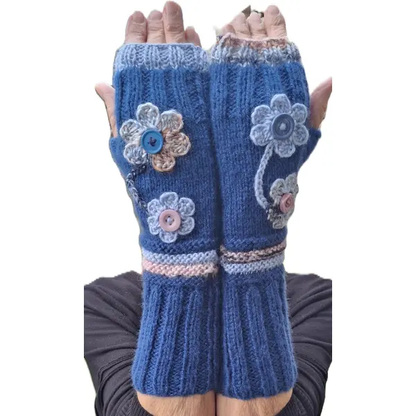 Mitaines artisanales "bouquet d'hiver" – pièce unique