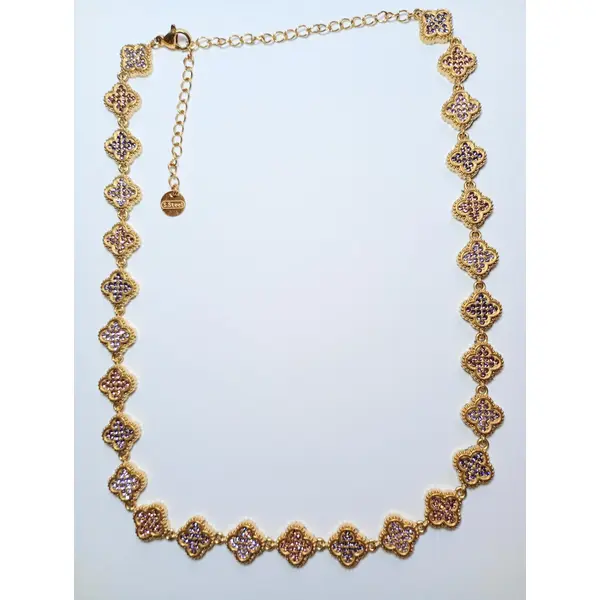 Collier fleurs roses acier inoxydable tour de cou doré fleurs roses | bijou femme - idée cadeau
