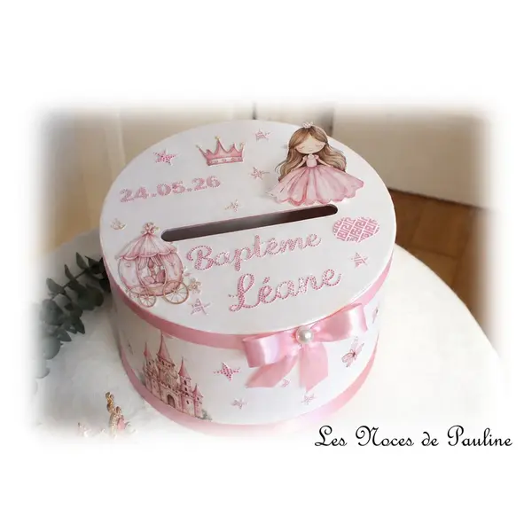 Urne de baptême princesse, urne rose fille personnalisée