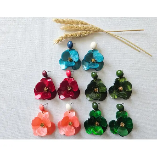 Boucles d'oreilles hortense bis - fleurs en relief en acrylique - esprit vintage