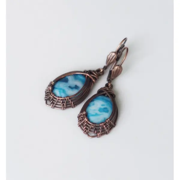 Boucles d'oreilles en pierre naturelle, boucles d'oreilles romantiques cuivre jaspe