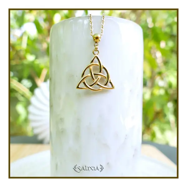 Collier pendentif noeud bouclier celtique porte bonheur talisman chaine et mousqueton entièrement en acier inoxydable (#c424)