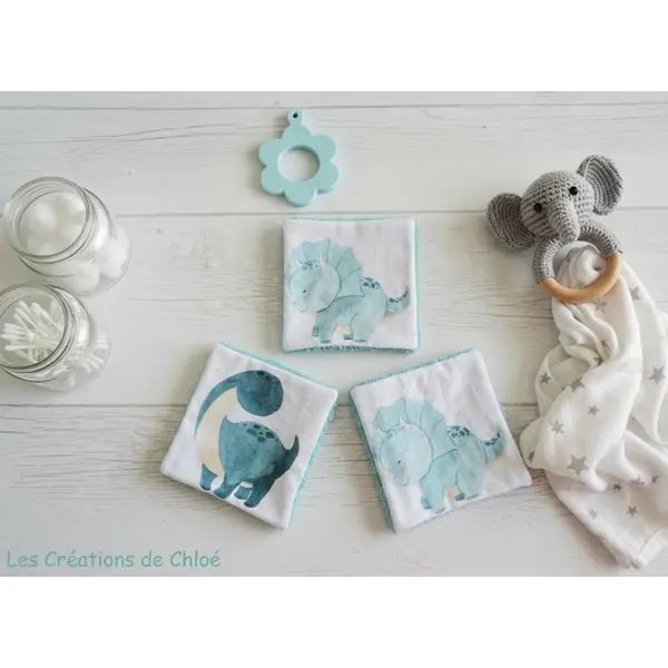 Lot de 4 lingettes bébé coton imprimé animaux