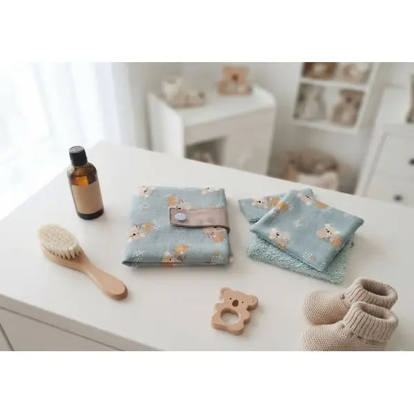Ensemble pochette et 6 lingettes motif koala