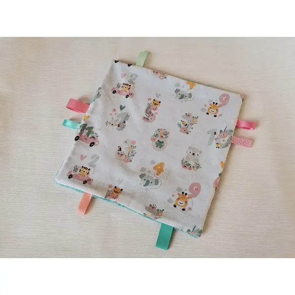 Doudou plat carré coton motifs animaux