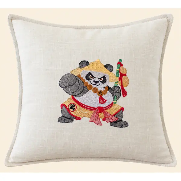Housse de coussin brodé- panda-panda kiba dachi. 40*40 cm.