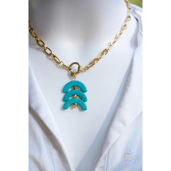 Collier "latania" code : destock50 acier inox et howlite 42 cm bijoux femme assembler mains (a588)