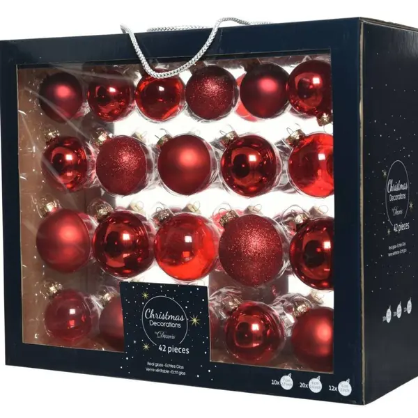 Set de 42 boules de Noël classiques rouges
