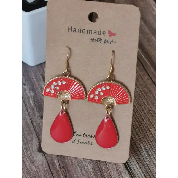 Boucles d'oreilles éventail rouge