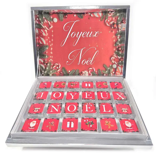 Boîte de 48 Napolitains de Chocolat "Joyeux Noël" - Édition Argent