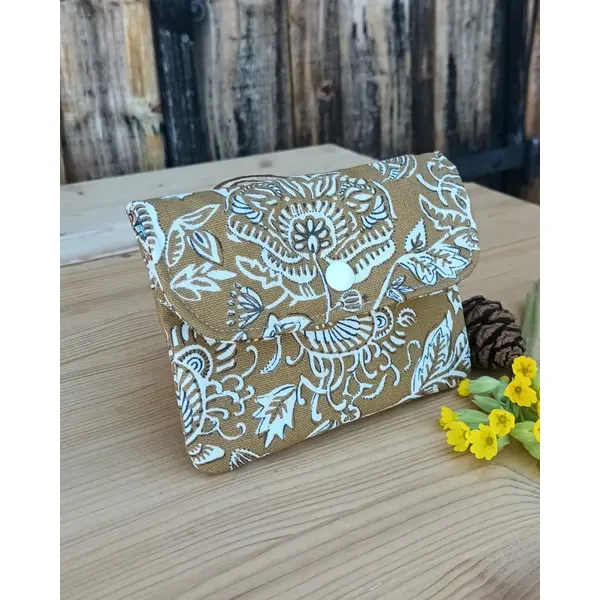 Porte monnaie motif indien moutarde