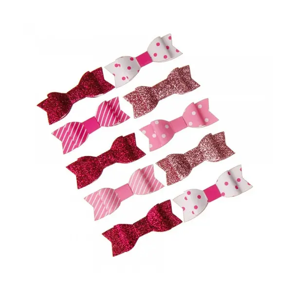 10 Petits Noeuds Autocollants Rose Fushia et Blanc