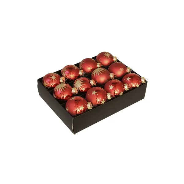 12 Boules de Noël rouges étoilées
