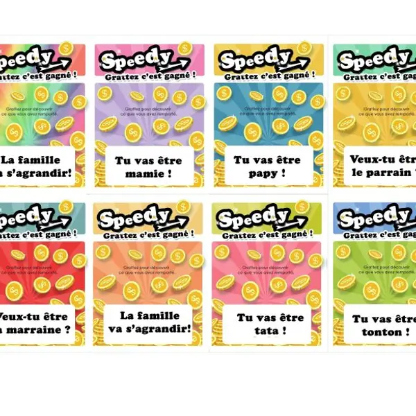 Ticket jeu à gratter "Speedy" avec message de votre choix|annonce grossesse