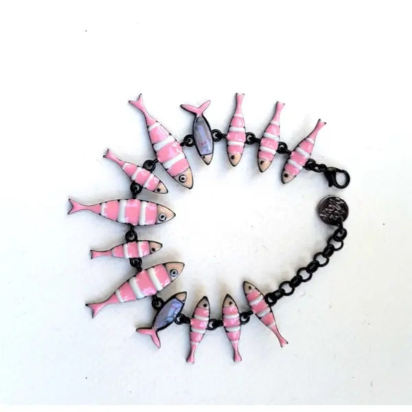 Un bracelet vintage lol avec breloques poissons en émail, pour maman ... : "sardines de cocagne"