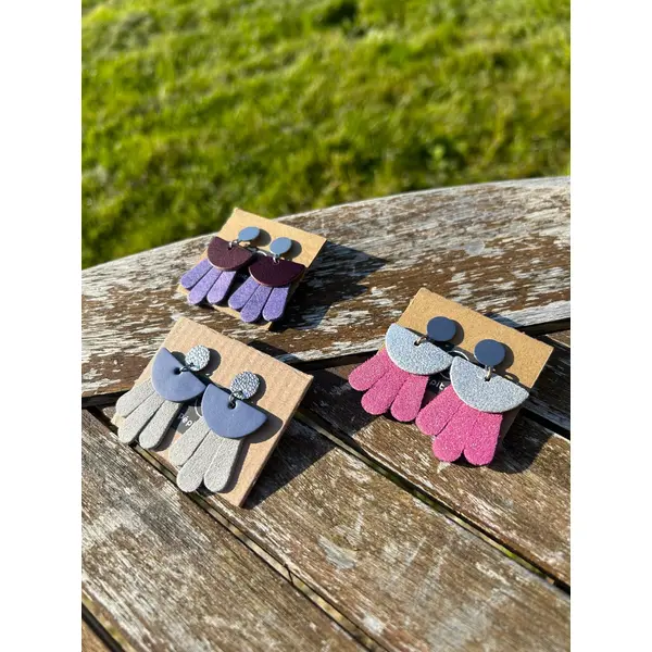 Boucles d'oreilles cuir recyclé bleu pale