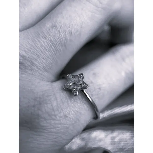 Bague réglable étoile avec résine - petite fleur séchée