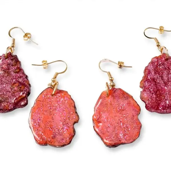 Boucles d'oreilles pommes de pin pailletées - rose & turquoise - fait main bohème - doré - noël chic