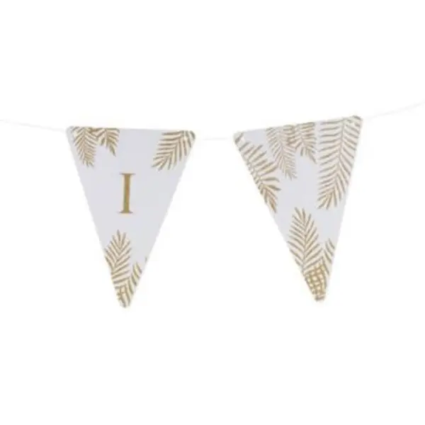 5 Fanions Blancs et Paillettes Or " I " - Fougère