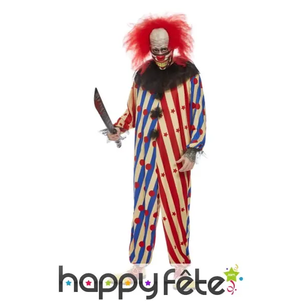 Combinaison de clown tueur rouge bleu pour homme