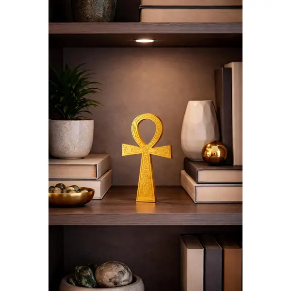 Croix ankh dorée égypte antique – décoration spirituelle moderne – symbole de vie éternelle – statue design minimaliste