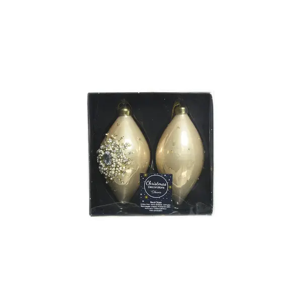 2 Olives en verre dorées 12cm