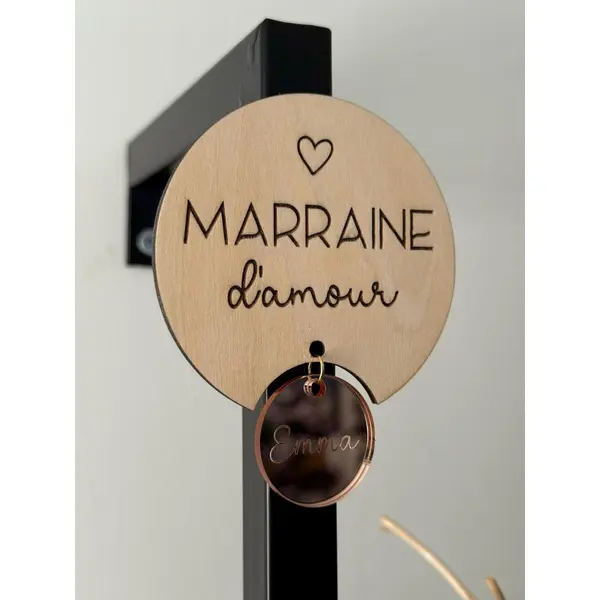 Magnet en bois avec pendentif personnalisé - demande surprise parrain marraine - annonce grossesse - cadeau baptême communion