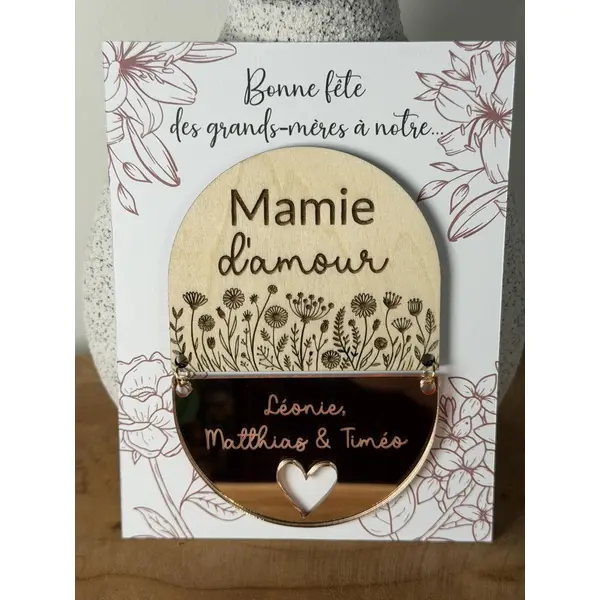 Magnet en bois personnalisé mamie d'amour - fête des grands-mères - cadeau mamie ou maman d'amour
