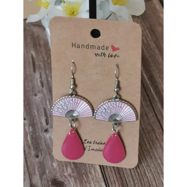 Boucles d'oreilles éventail rose